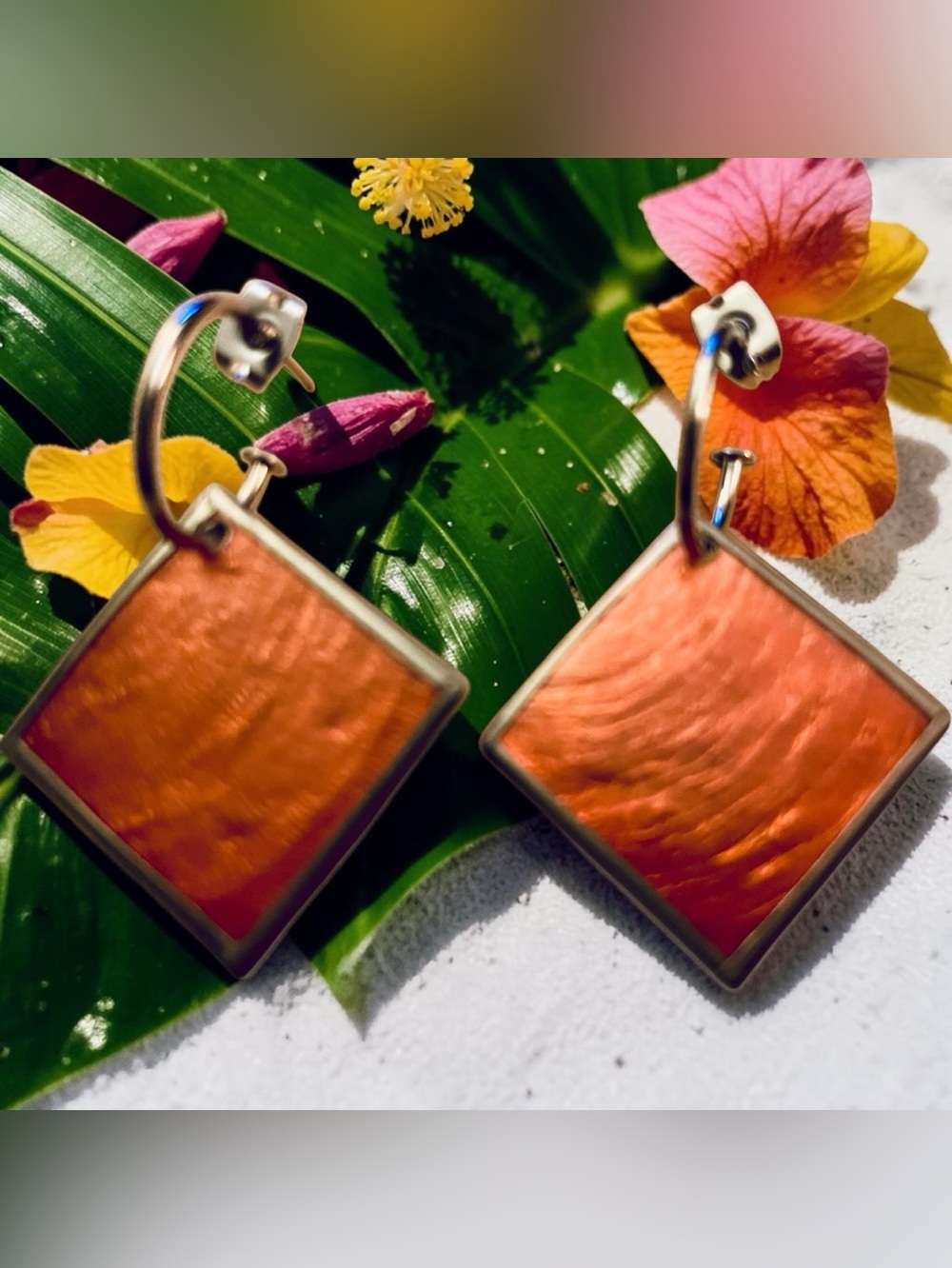 Capiz Shell Earrings by Culture Mix - Apricot Orange